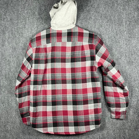 Wrangler Authentics Men's Plaid Quilted Lined Flannel Shirt Jacket Hoodie Red M - Picture 3 of 11